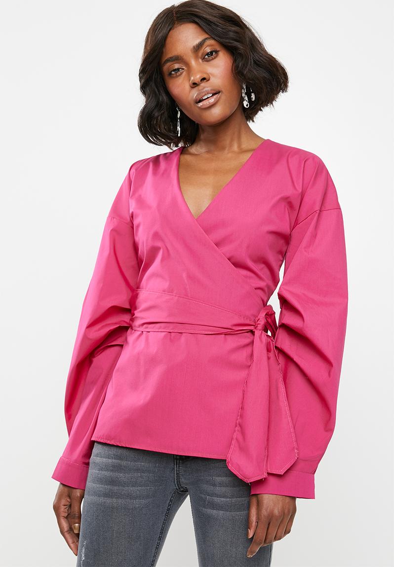 Volume sleeve wrap blouse - cerise pink STYLE REPUBLIC Blouses ...
