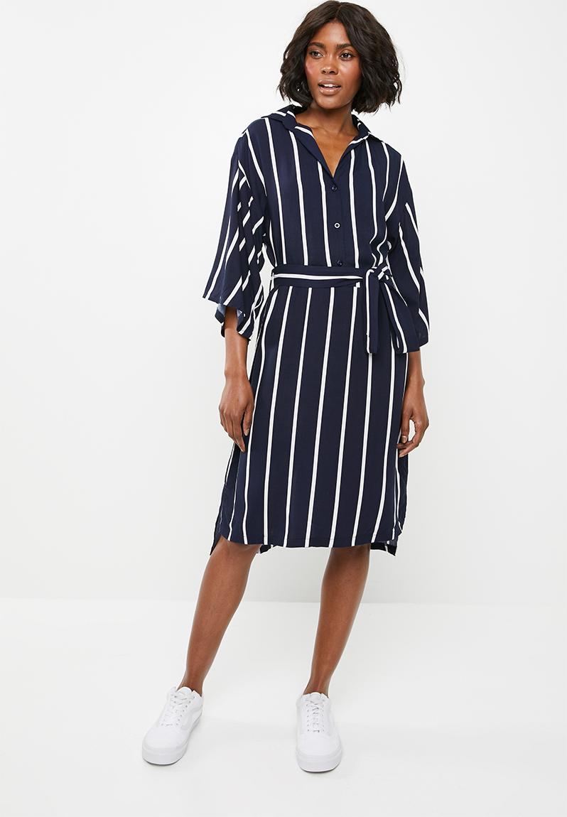 Self-tie shirt dress - navy and white stripe STYLE REPUBLIC Formal ...
