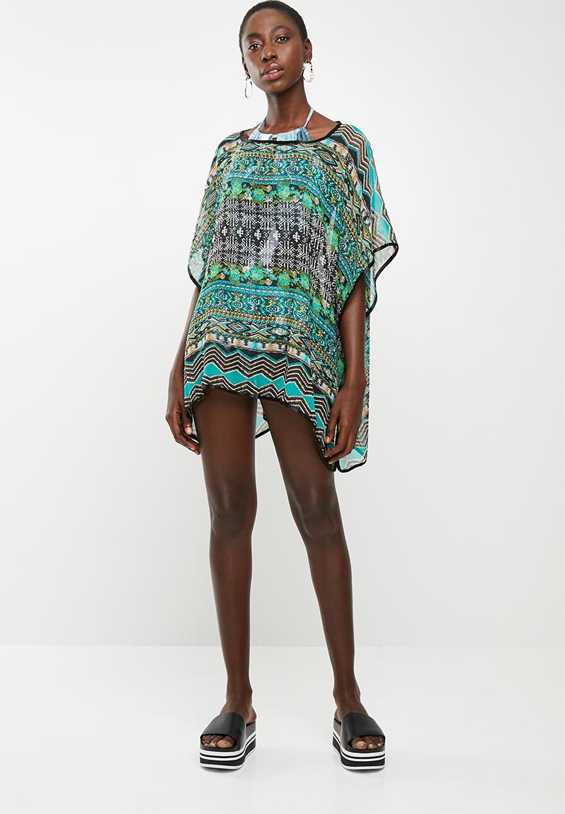 Pullover kaftan with piping detail - green Lithe Kaftans & Cover Ups ...