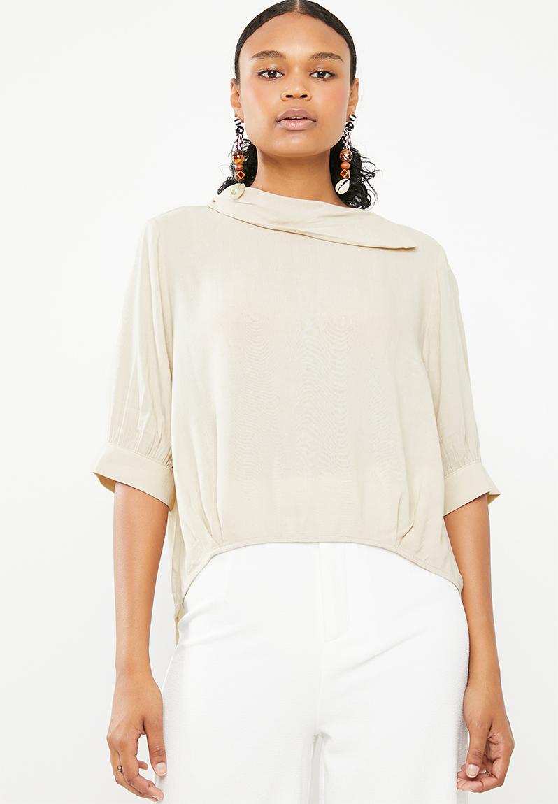 Draped Collar Top Grey G Couture Blouses | Superbalist.com