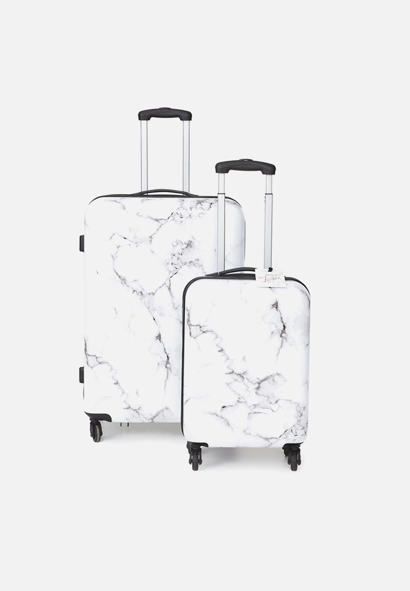 white marble luggage