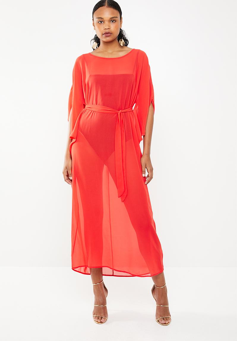 red kaftan dress