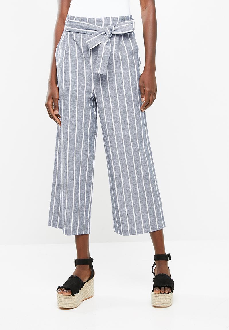 Linen tie front culotte - blue stripe Superbalist Trousers ...