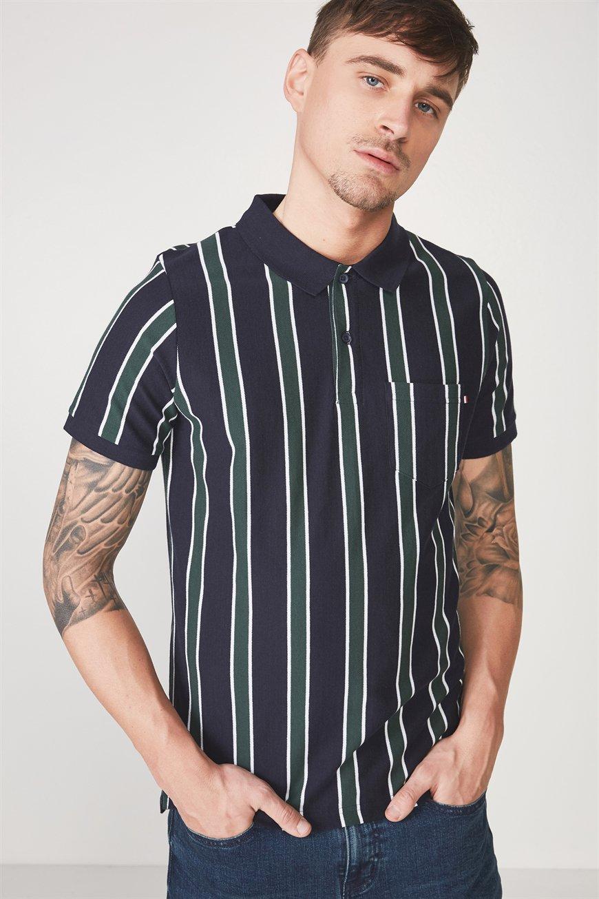 Icon short sleeve polo - navy/green stripe Cotton On T-Shirts & Vests ...