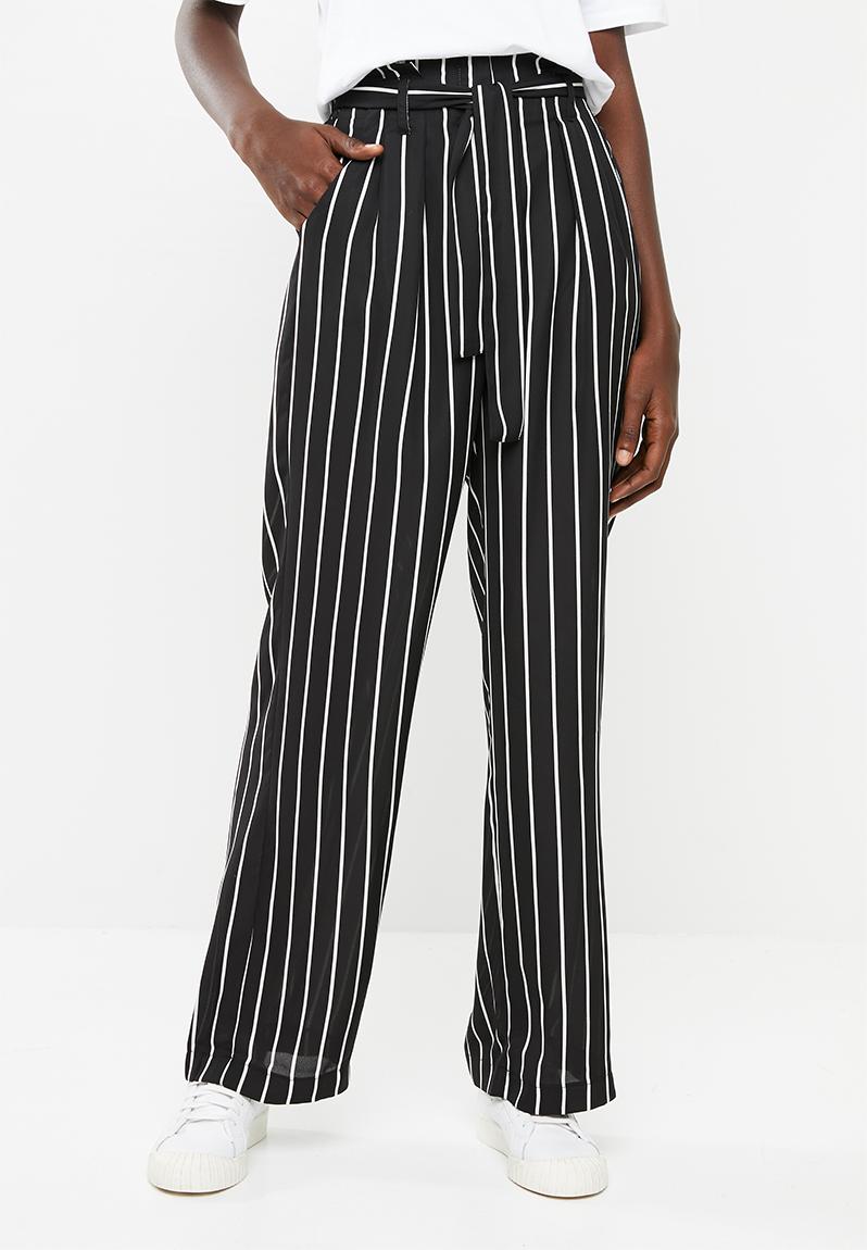 white stripe black trousers