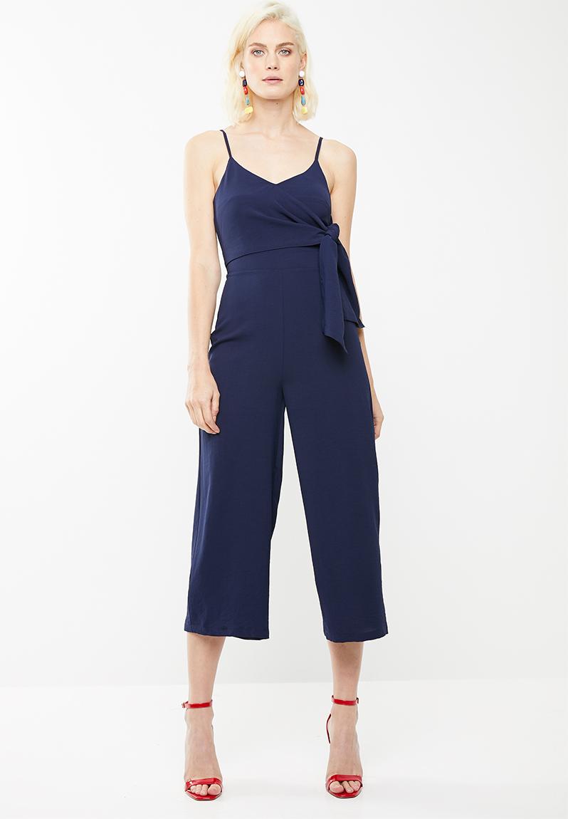 Tie side culotte jumpsuit - navy Missguided Jumpsuits & Playsuits ...