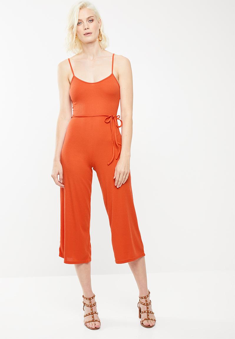 Rib culotte jumpsuit - orange Missguided Jumpsuits & Playsuits ...