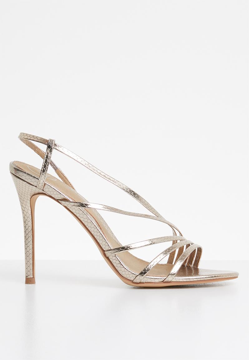 Asymmetric multi strap heel sandal - gold Missguided Heels ...