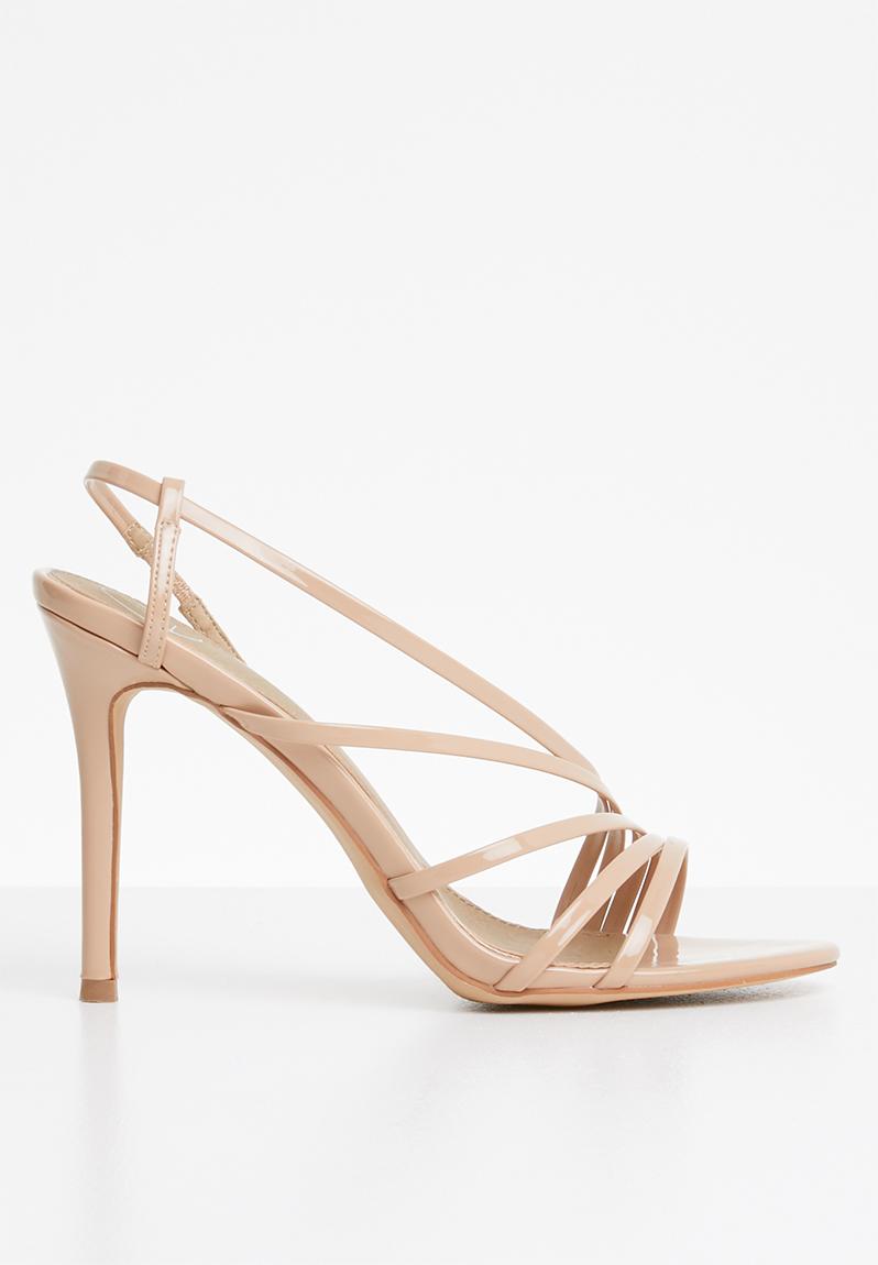 Asymmetric multi strap heel sandal - nude Missguided Heels ...