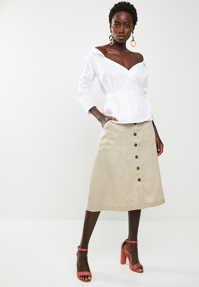 Linen look button down skirt - beige edit Skirts | Superbalist.com