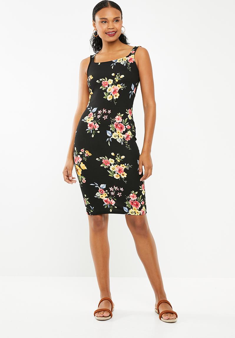 Square neckline bodycon dress - floral STYLE REPUBLIC Casual ...