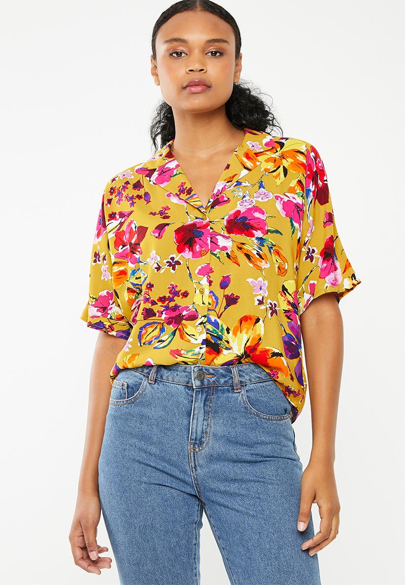 Drop shoulder crop shirt - mustard floral Superbalist Shirts ...