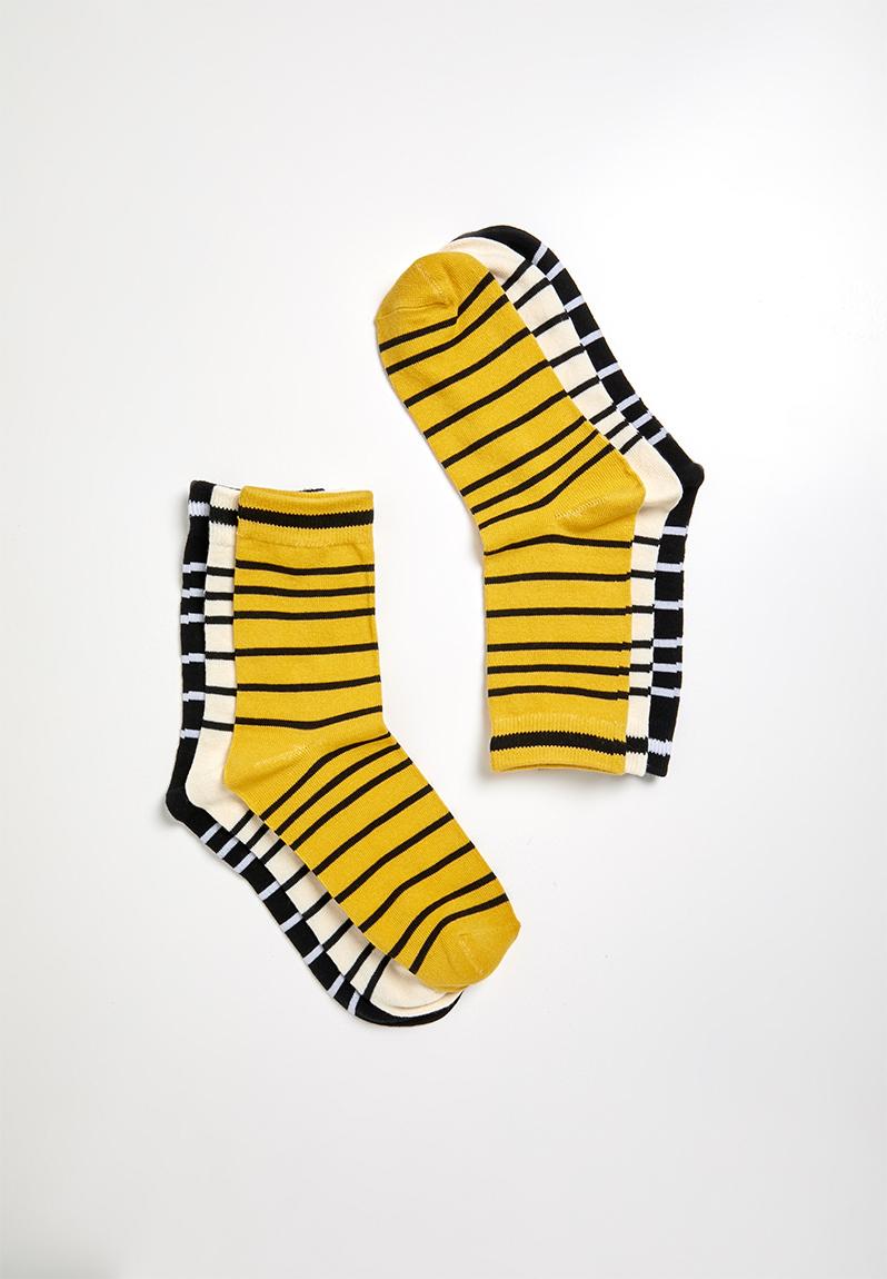 3 pack stripe socks - black, white & yellow Superbalist Socks ...