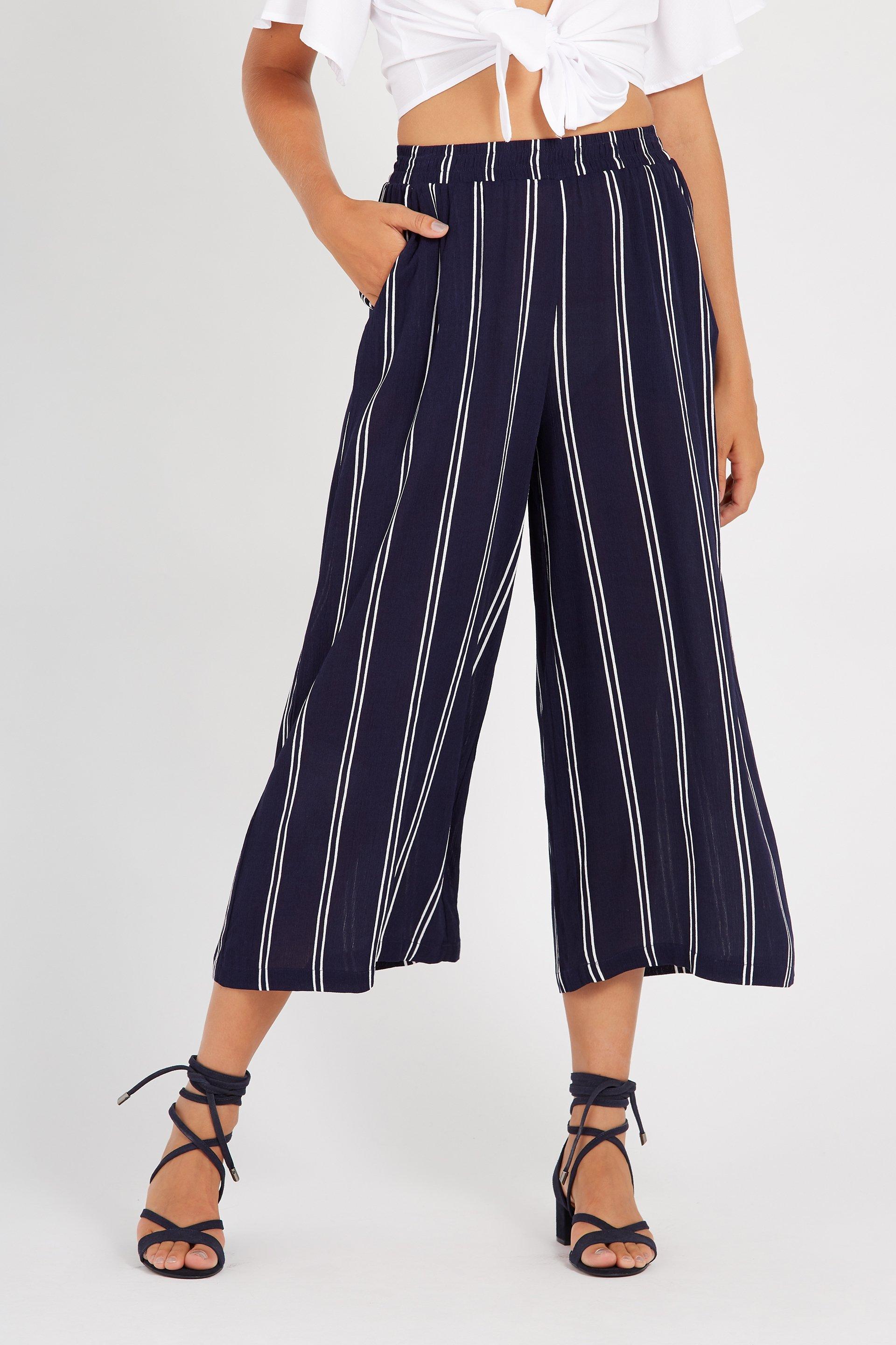 Wide leg crinkle pinstripe pant - navy Supré Trousers | Superbalist.com