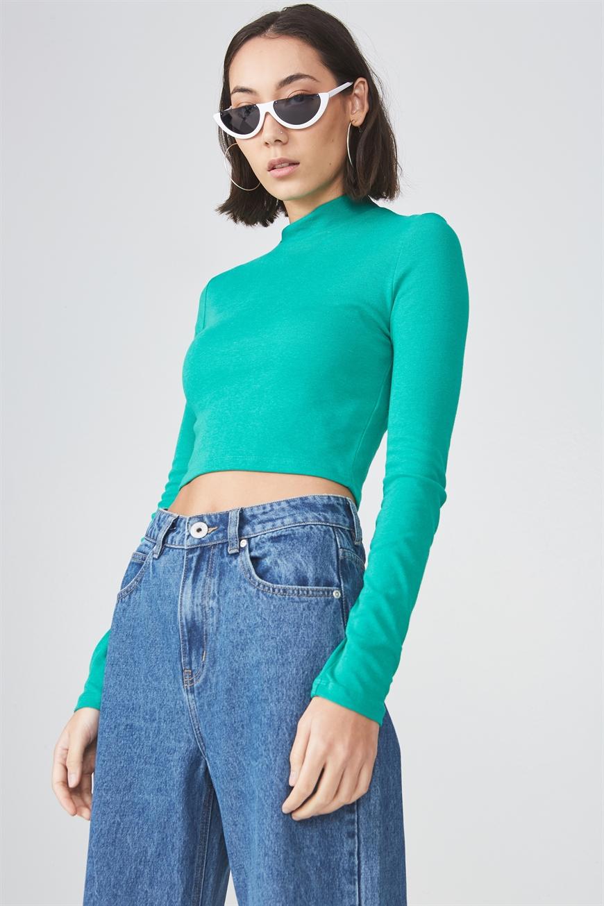 Long sleeve funnel neck cropped top/emerald Factorie T-Shirts, Vests ...