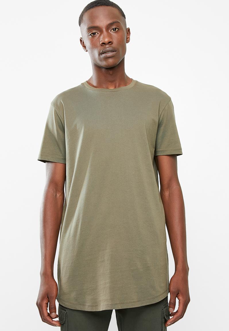 Curved hem longline tee - khaki green Superbalist T-Shirts & Vests ...
