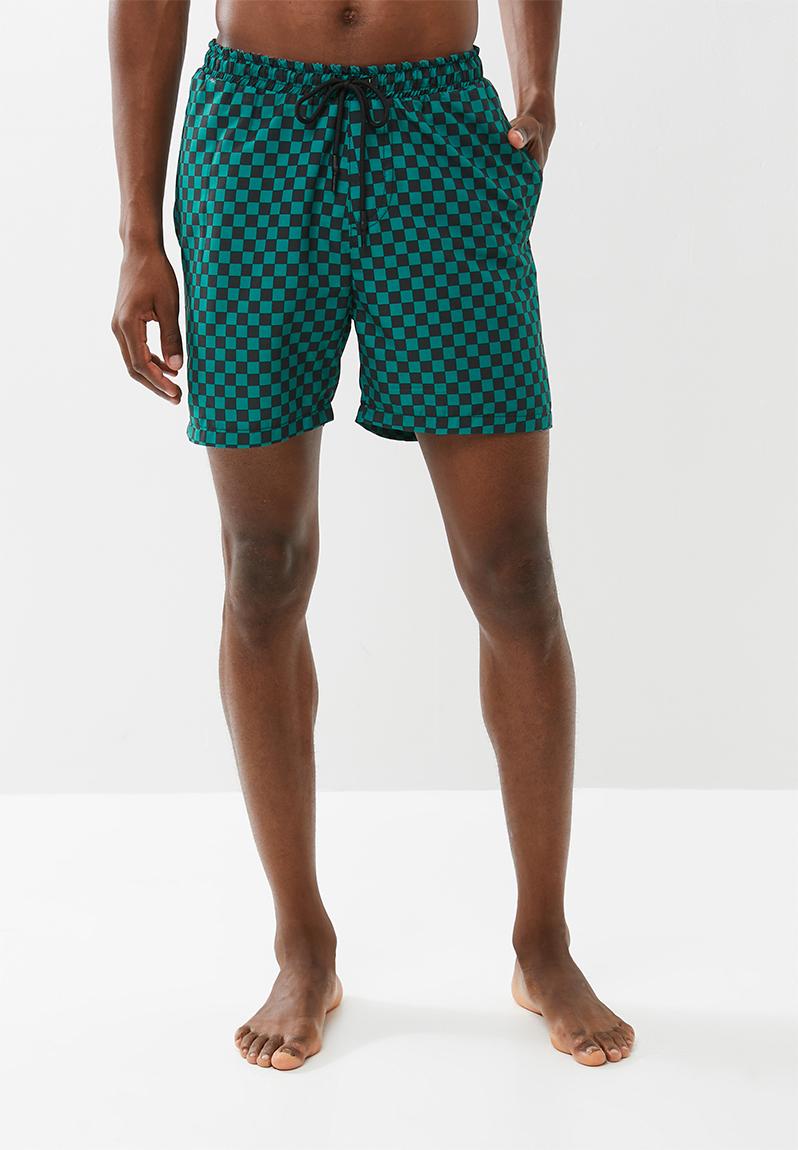 Printed elasticated swim shorts - black/teal checkerboard Superbalist ...