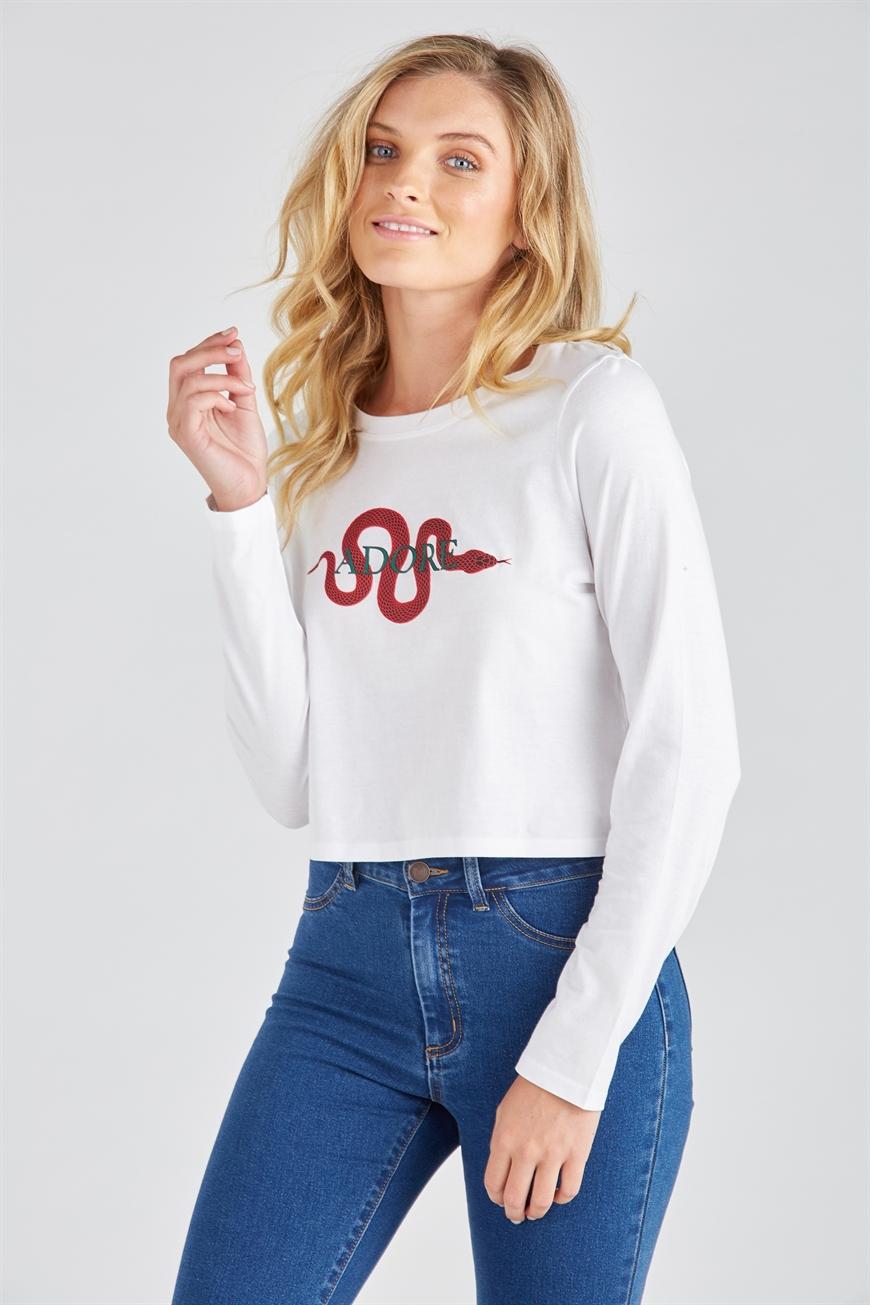 Download Printed long sleeve loose crop - white 1 Supré T-Shirts ...