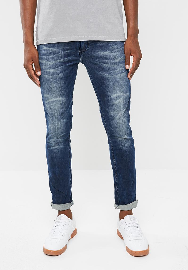 Feather slim fit jeans with contrast sandblasting - dark indigo S.P.C.C ...