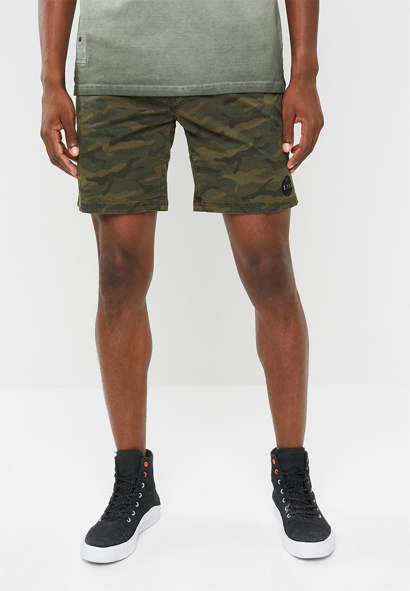 Printed drawstring elasticated shorts with zip fly - fatigue camo S.P.C ...