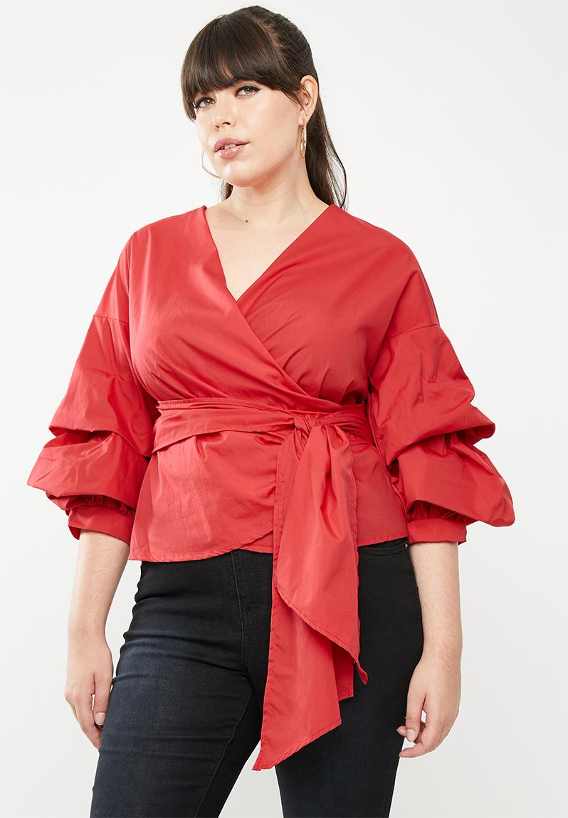 Wrap Blouse Plus Size Red Style Republic Plus Tops