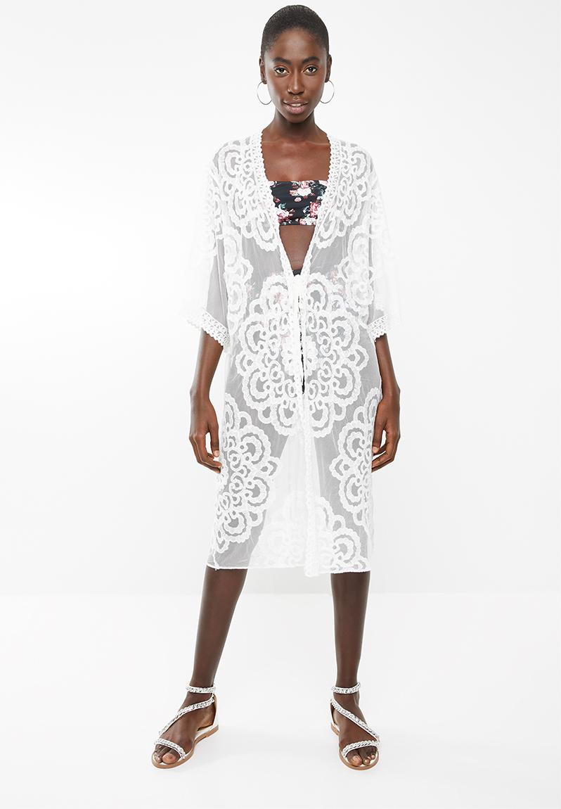 Z & L Europe Palms Kaftan Dress Cover Up - White
