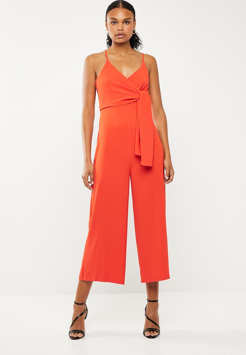 Red Tie Waist Culotte Jumpsuit