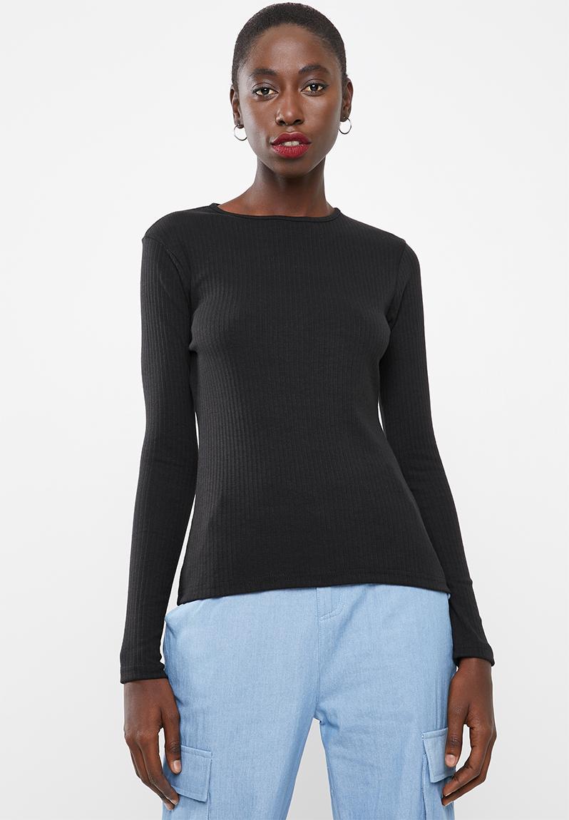 Crew neck ribbed top - black Missguided T-Shirts, Vests & Camis ...