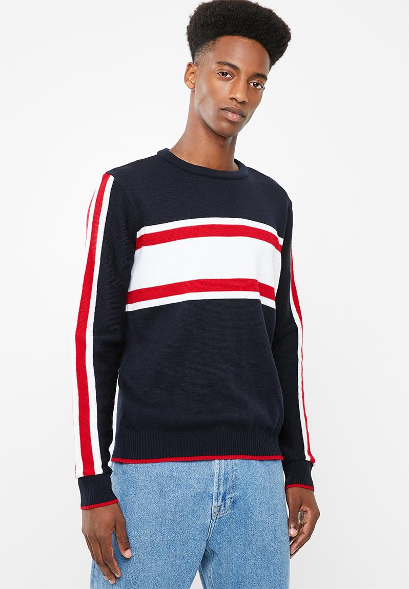 Sporty crew pullover knit - navy/white/red Superbalist Knitwear ...