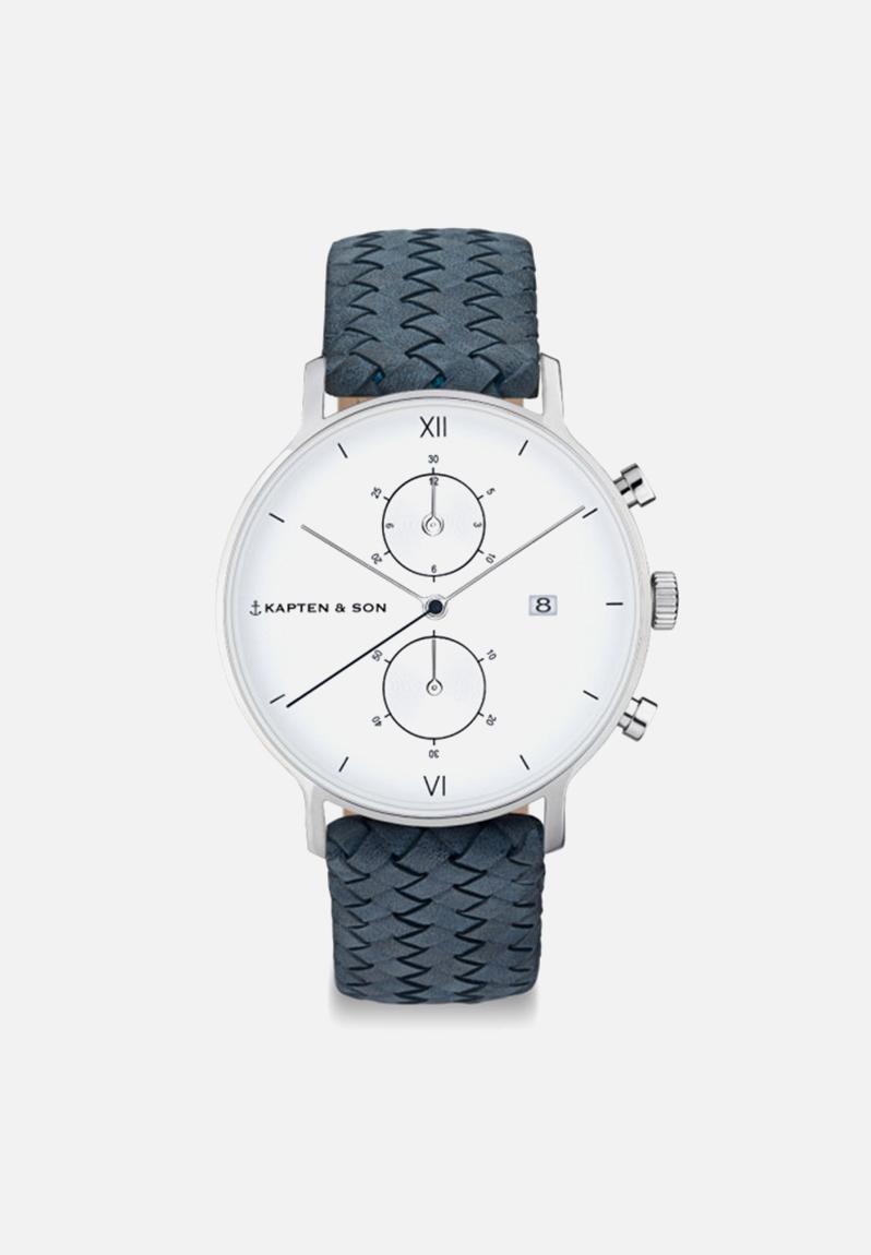 Chrono Silver -Light Blue Woven Leather Kapten & Son Watches ...