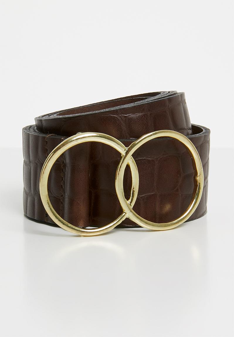 Croc double buckle leather belt - brown Superbalist Belts | Superbalist.com