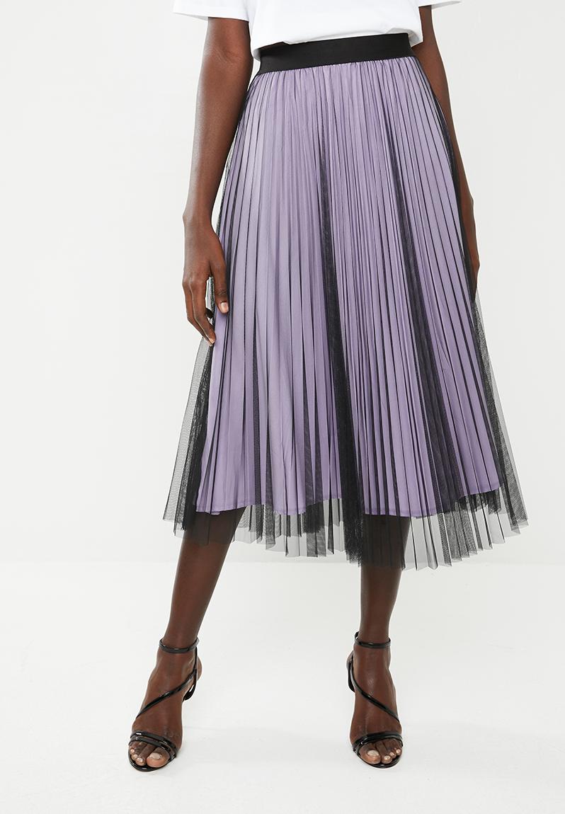 Sunray pleated midi skirt with contrasting lining - black & lilac ...