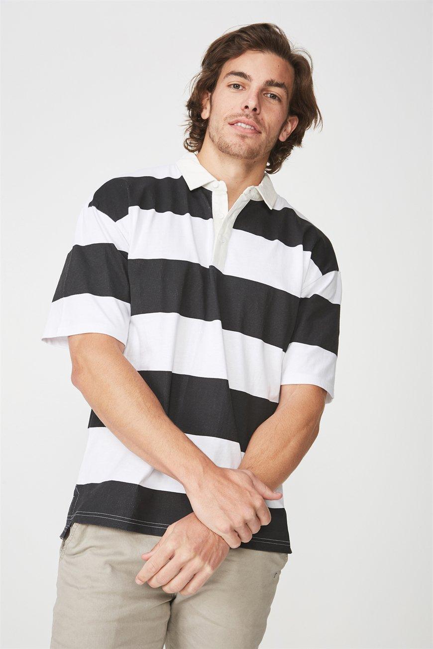 Oversized short sleeve polo - black white bold stripe Cotton On T ...