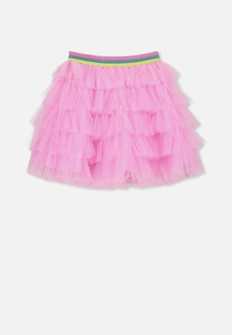 pink tulle tiered skirt