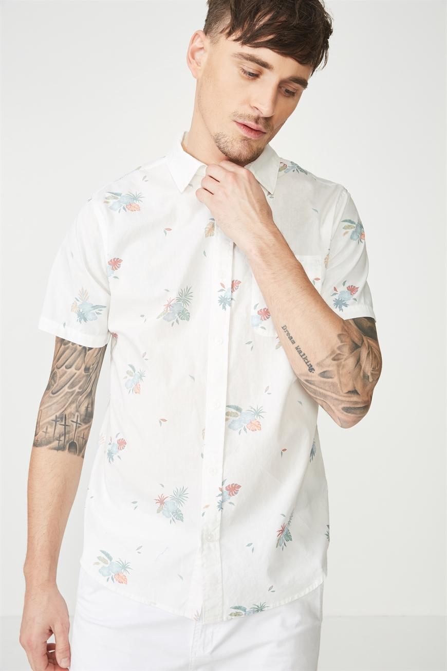 Short sleeve resort shirt - white floral classic Cotton On Shirts ...