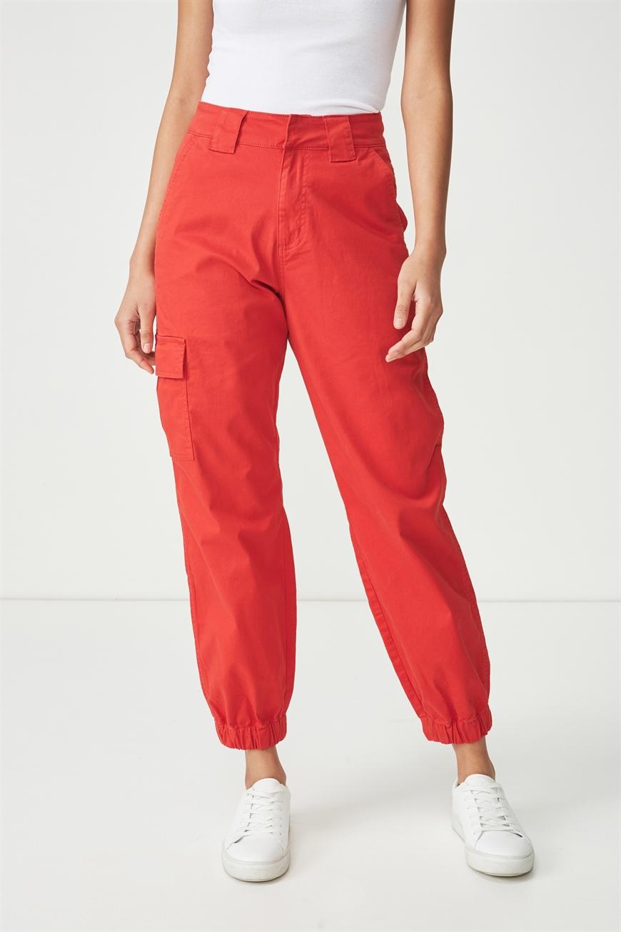 Carla high waist utility pants - chili red Cotton On Trousers ...