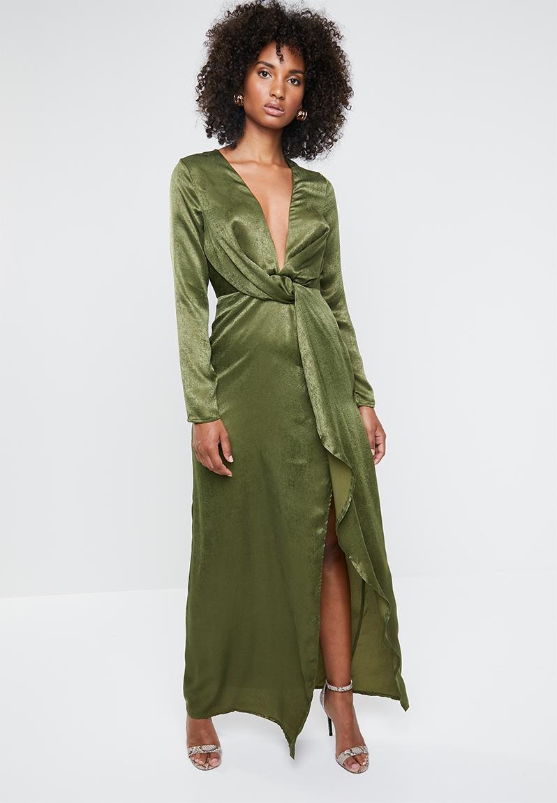Wrap front maxi dress - khaki Missguided Occasion | Superbalist.com
