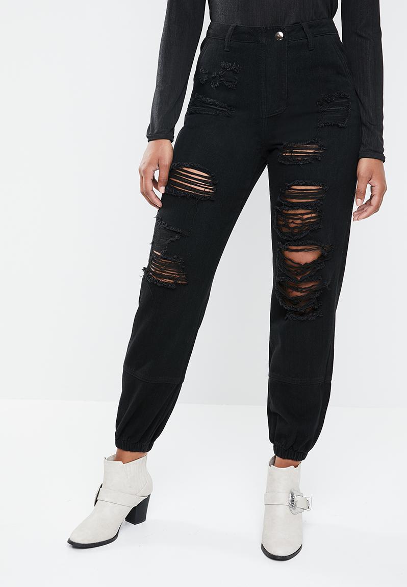 Wrath mid rise distressed jogger jean - black Missguided Jeans ...