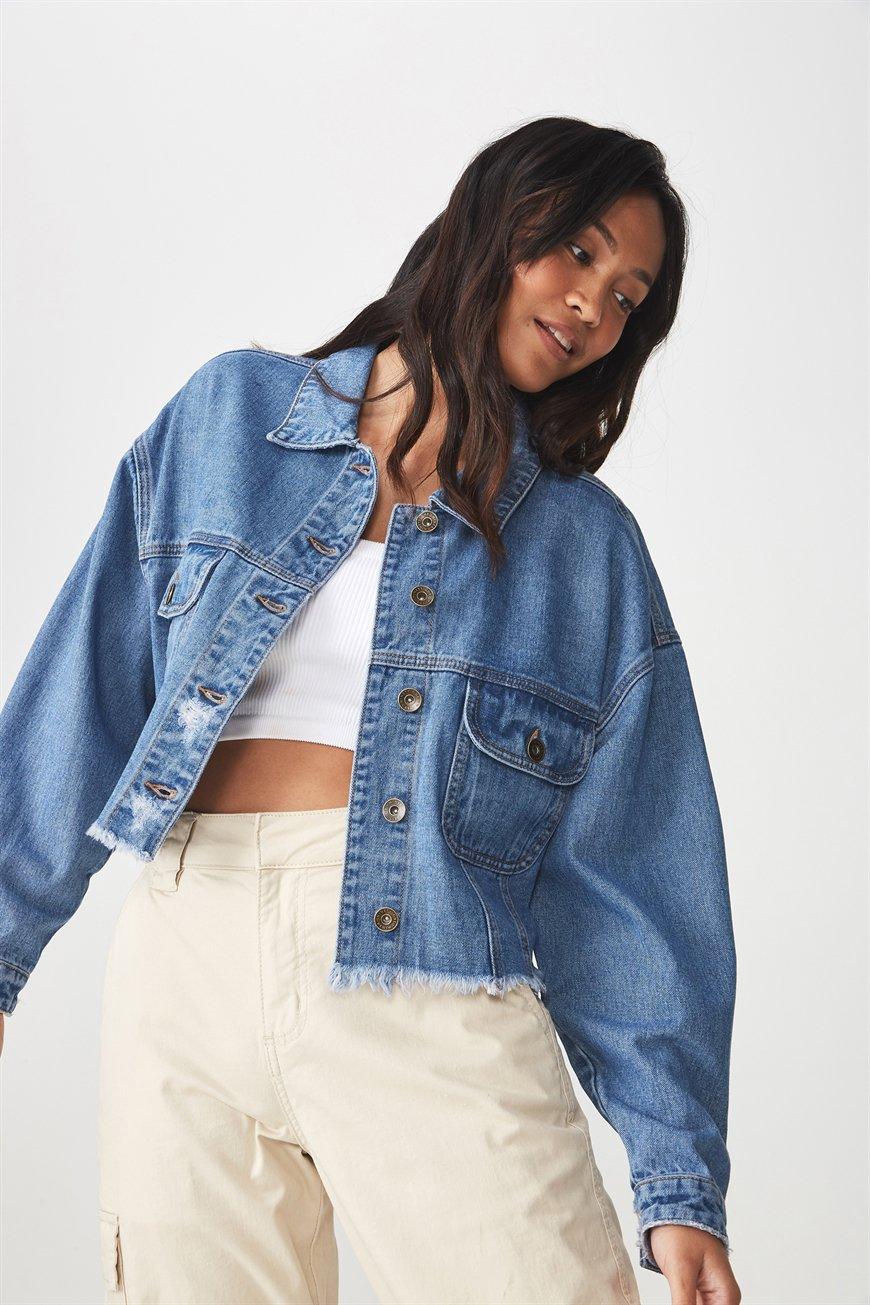 Cropped batwing denim jacket - washed blue Cotton On Jackets ...