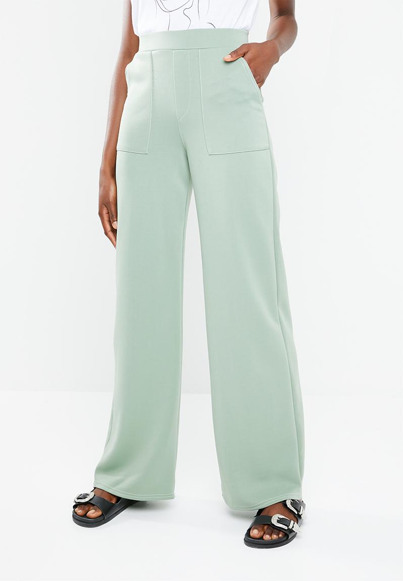 Contrast stitch wide leg trousers - sage green Missguided Trousers ...