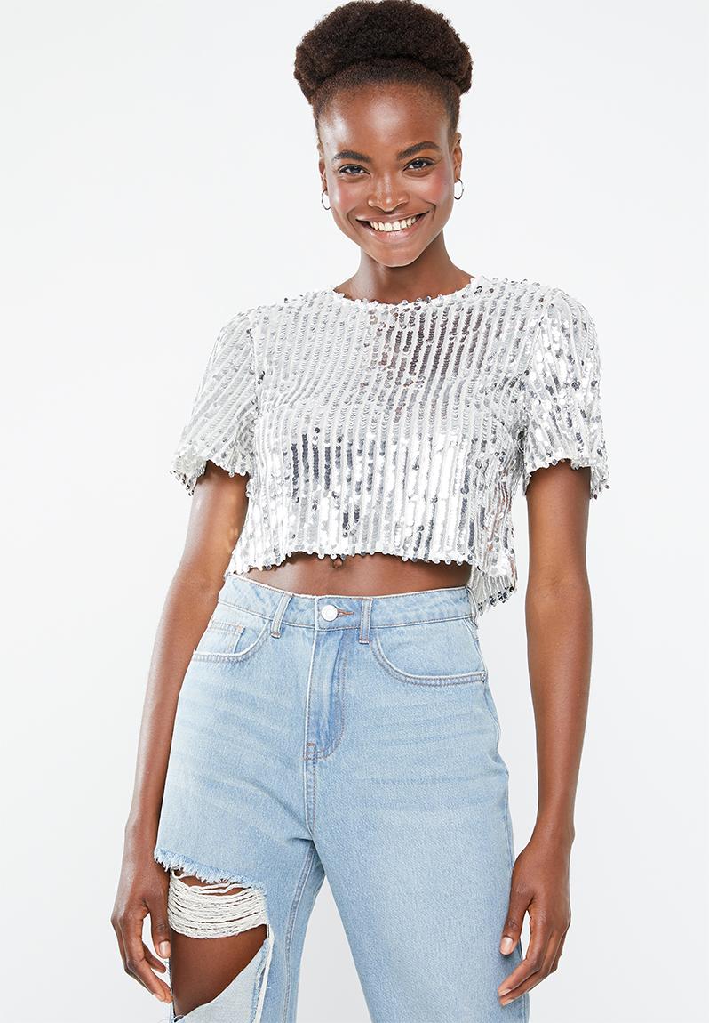 Sequin crop top co-ord - silver Missguided Blouses | Superbalist.com
