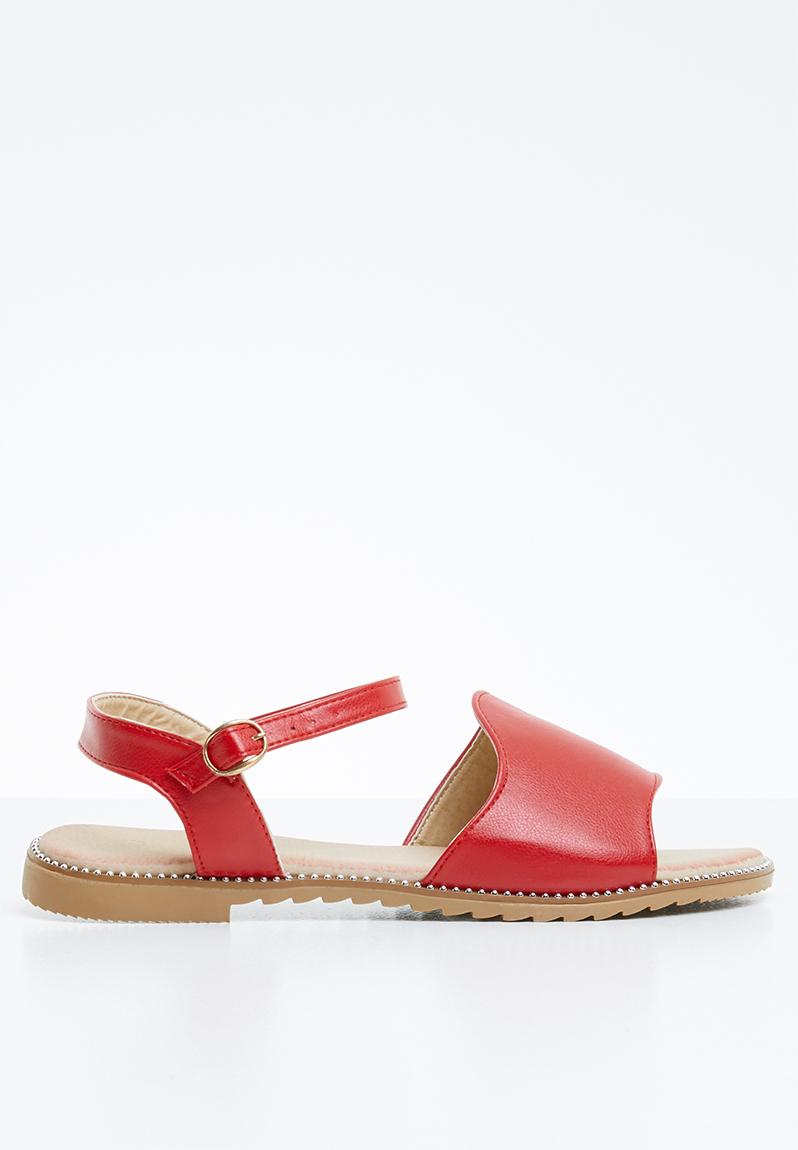 Studded ankle strap sandals - red edit Sandals & Flip Flops ...