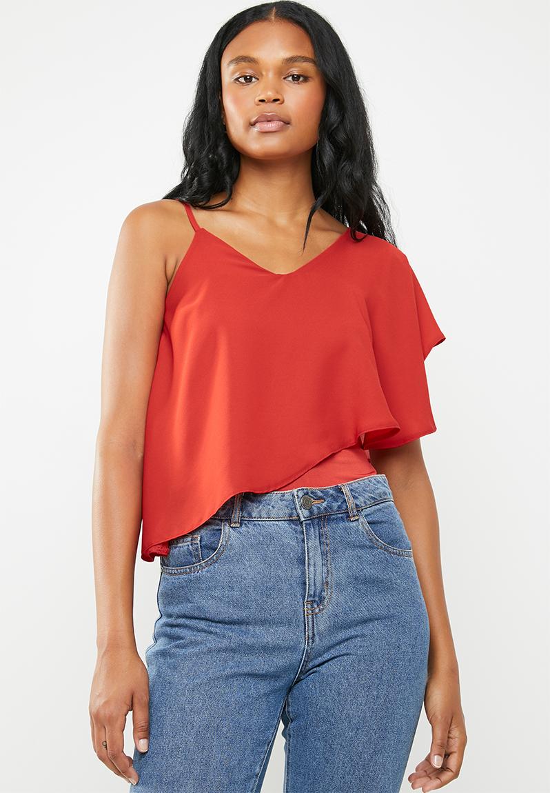 Strappy Overlay Top Red Edit T Shirts Vests And Camis