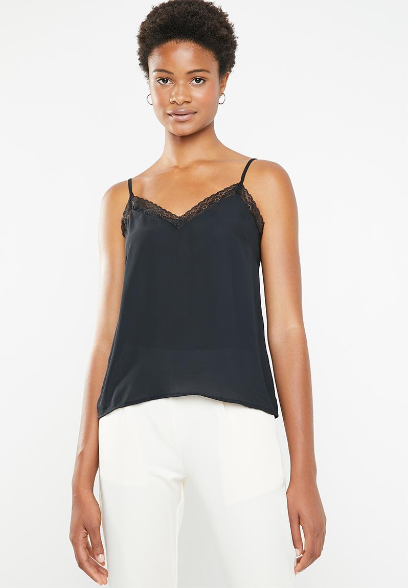 Cami with lace trim - black & black lace Superbalist T-Shirts, Vests ...
