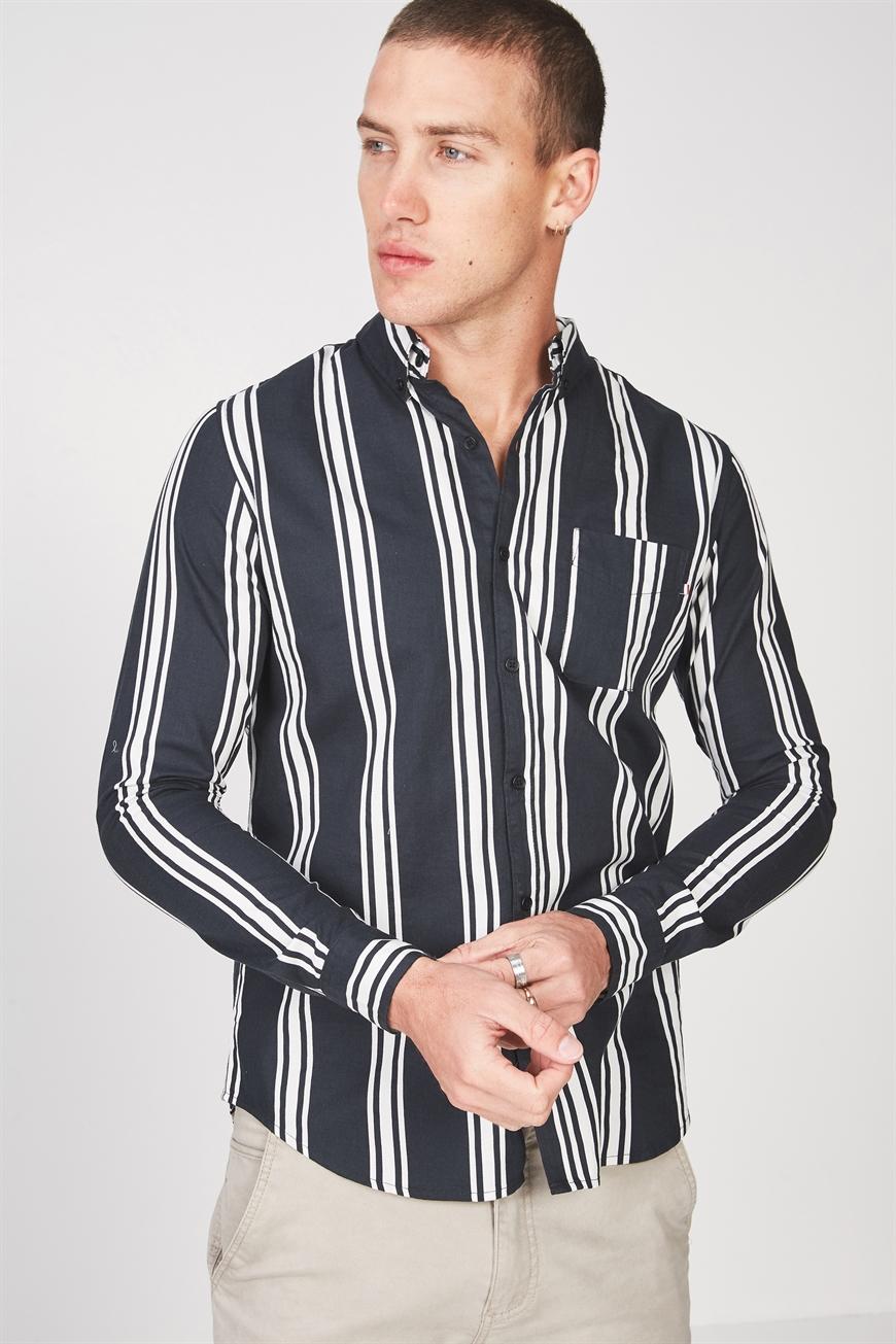 Stripe brunswick shirt -black white bold stripe Cotton On Shirts ...