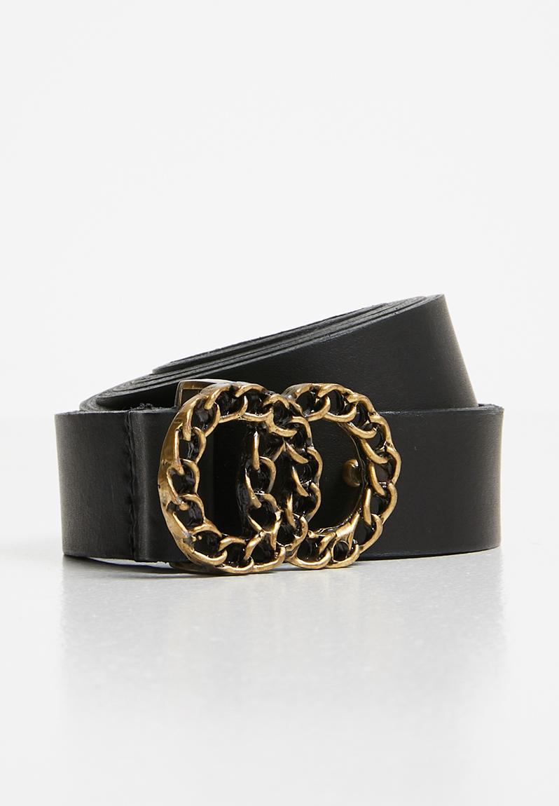 Chain double buckle leather belt - black Superbalist Belts ...