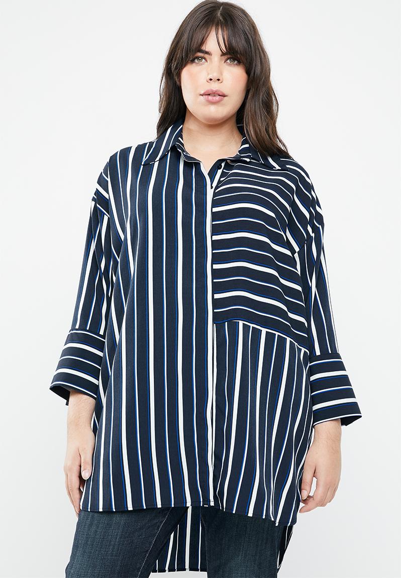 Longer length stripe shirt - navy & white STYLE REPUBLIC PLUS Tops ...