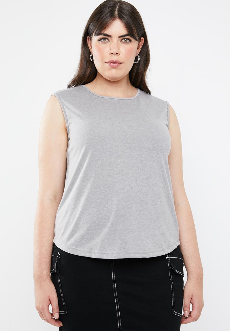 Curved Hem Tank Top Grey Style Republic Plus Tops 7067