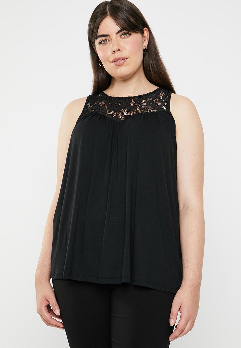 Lace inset tank top - black edit Plus Tops | Superbalist.com