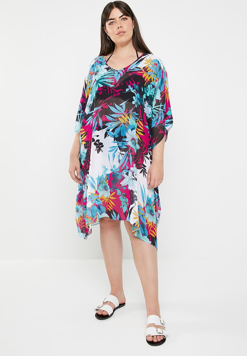 Plus size printed kaftan - blue Lithe Plus Swimwear | Superbalist.com